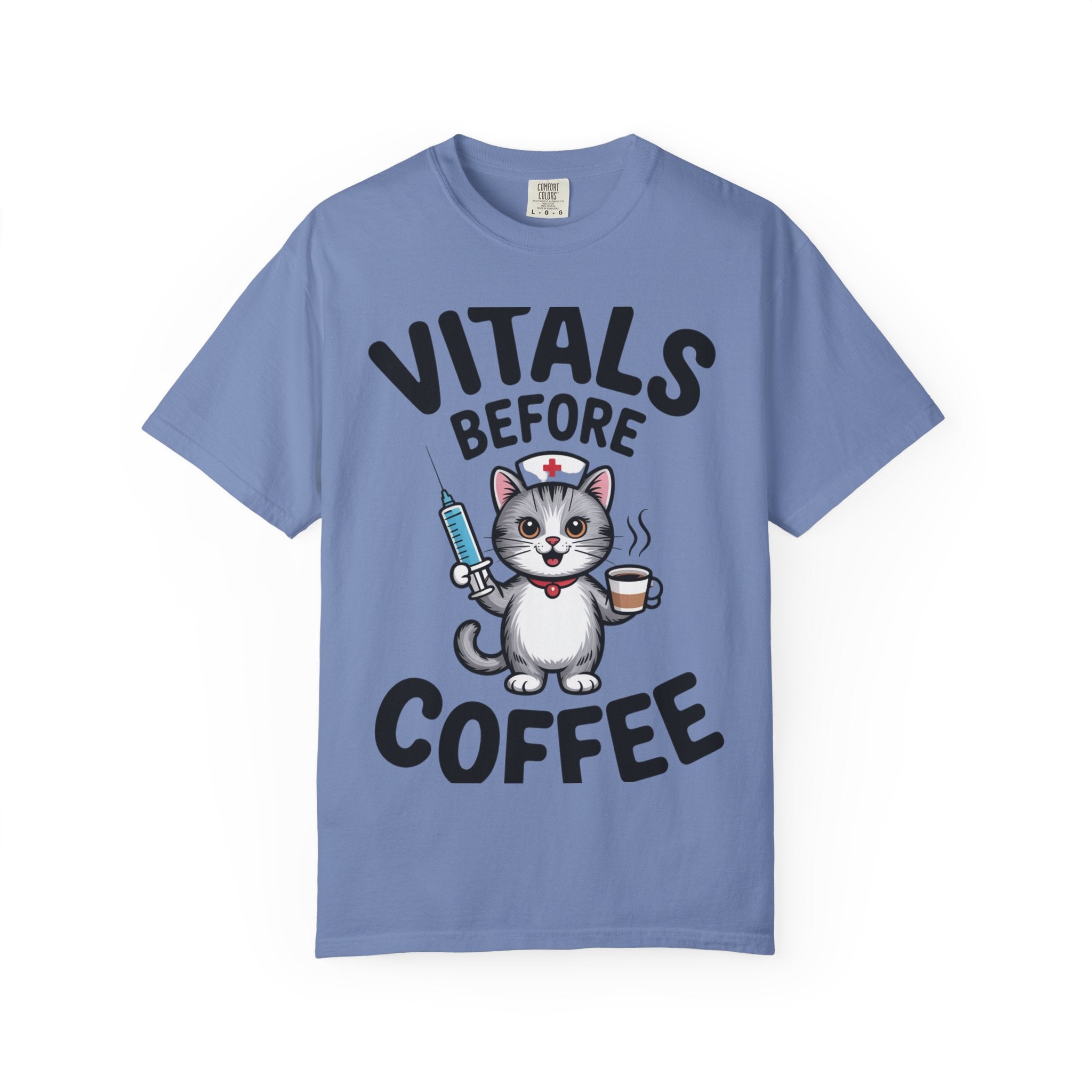 Vitals Before Coffee Nurse Shirt, Funny Nurse Cat T-Shirt, Cute Nurse Gift, Nursing Student Shirt, RN Coffee Lover Tee
