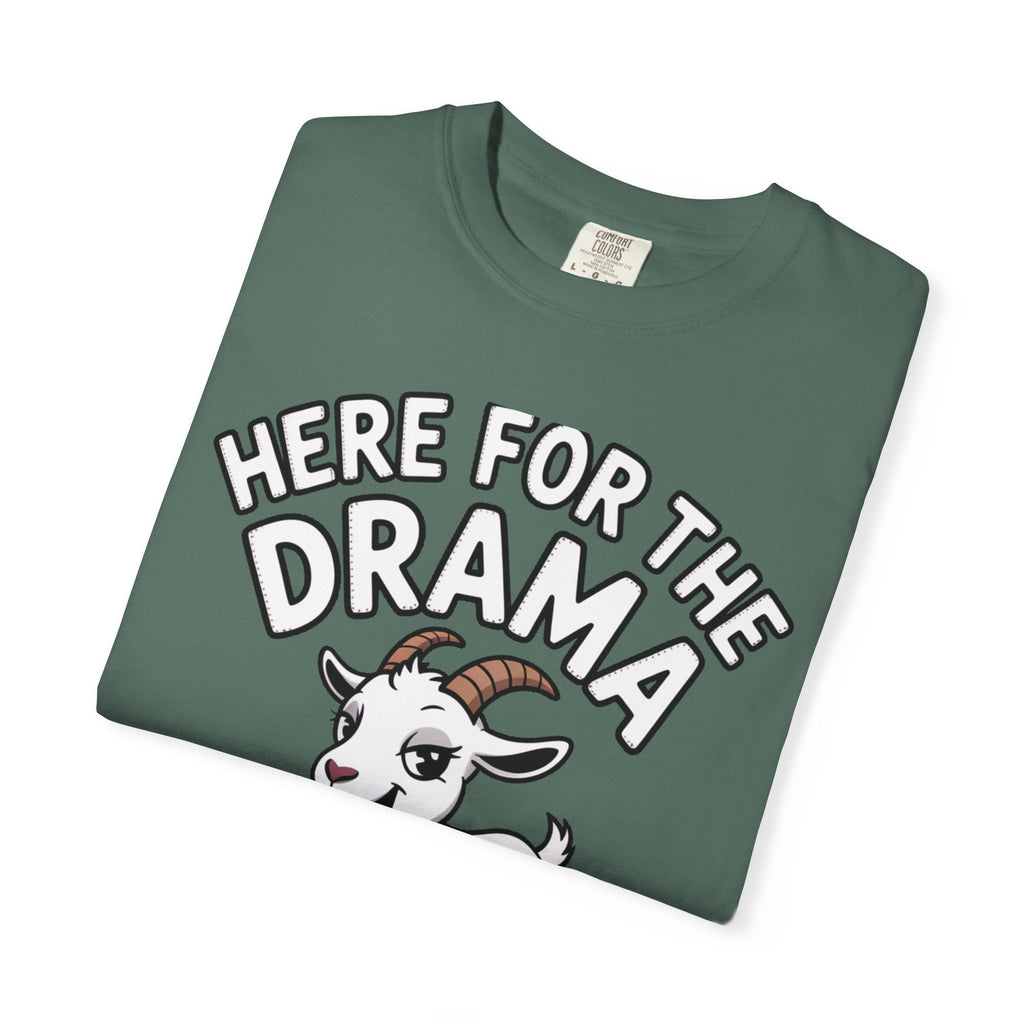 Funny Goat Shirt, Here For The Drama And The Snacks T-Shirt, Cute Goat Lover Gift, Sarcastic Farm Animal Tee