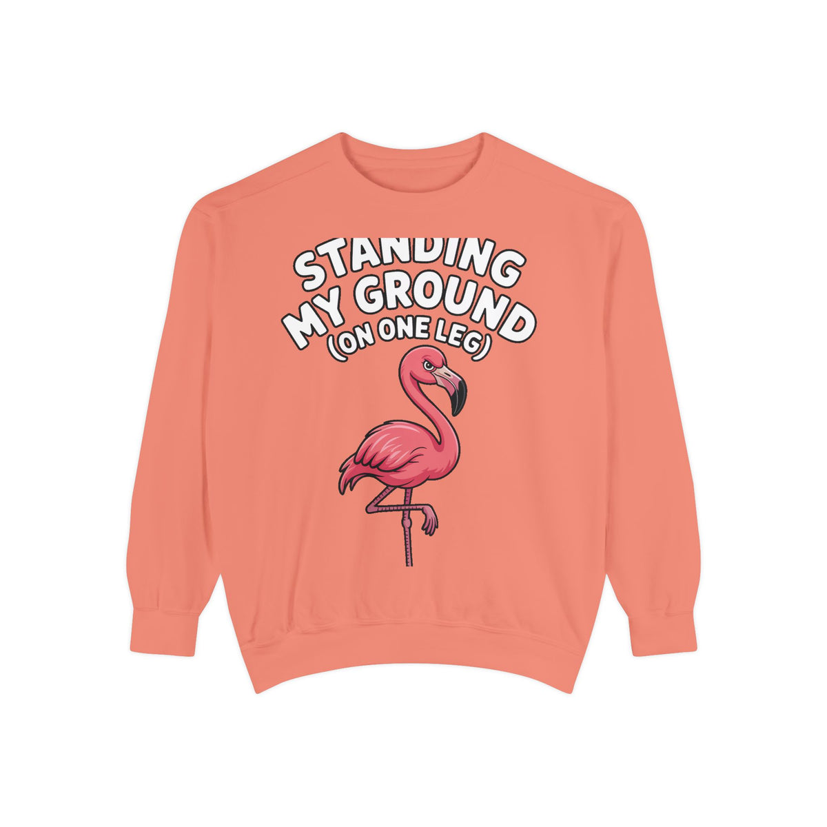 Standing My Ground Flamingo Sweatshirt, Funny One Leg Flamingo Crewneck, Sassy Bird Lover Gift, Embroidered Patch Style Sweatshirt