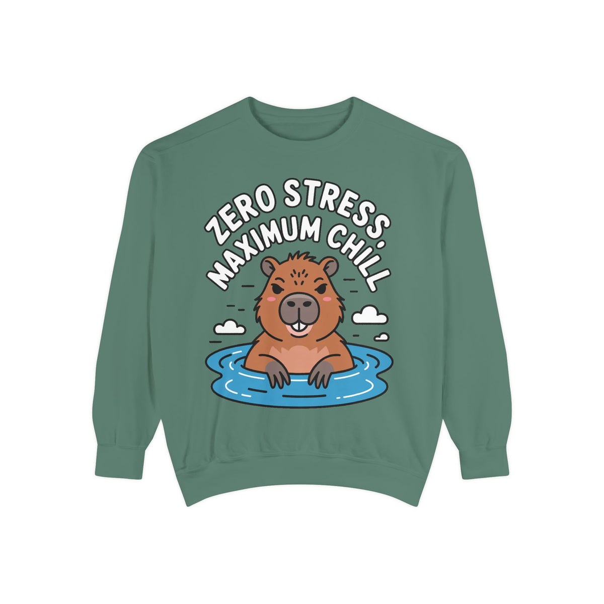 Zero Stress Capybara Sweatshirt, Funny Hot Spring Capybara Crewneck, Cute Chill Animal Gift, Garment Dyed Embroidered Sweatshirt