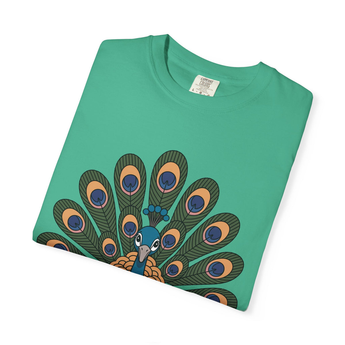 Cute Peacock T-Shirt, Fanned Feathers Bird Lover Gift Tee, Cartoon Peacock Graphic Shirt for Nature Lovers