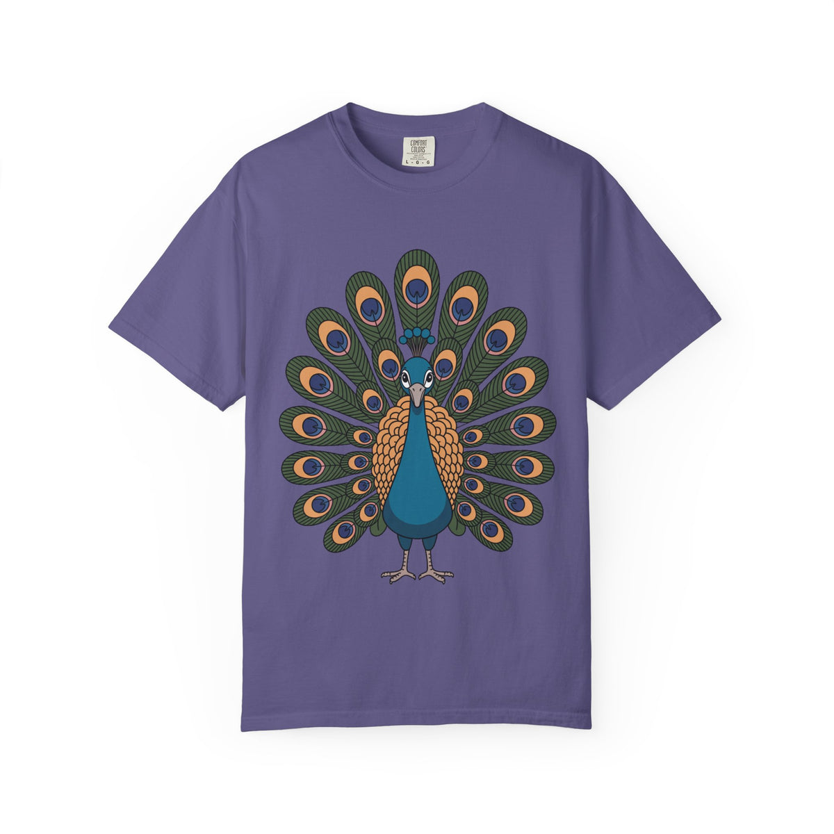Cute Peacock T-Shirt, Fanned Feathers Bird Lover Gift Tee, Cartoon Peacock Graphic Shirt for Nature Lovers