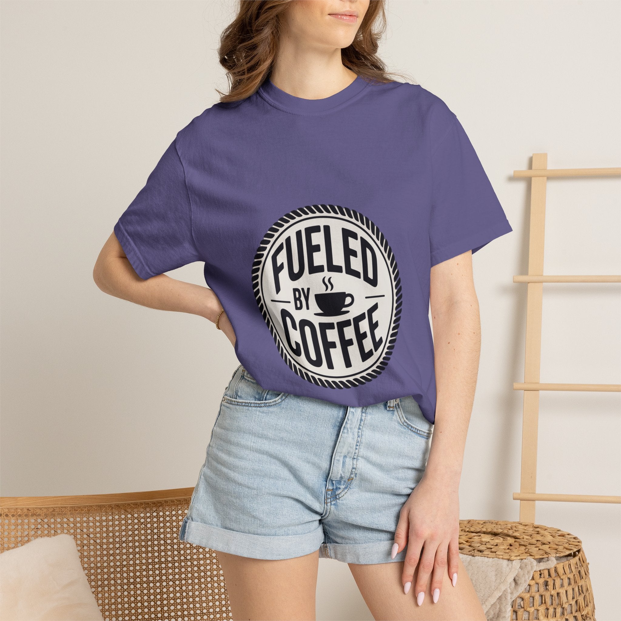 Fueled By Coffee Badge Shirt, Vintage Coffee Lover T-Shirt, Retro Coffee Stamp Logo Tee, Funny Coffee Addict Gift