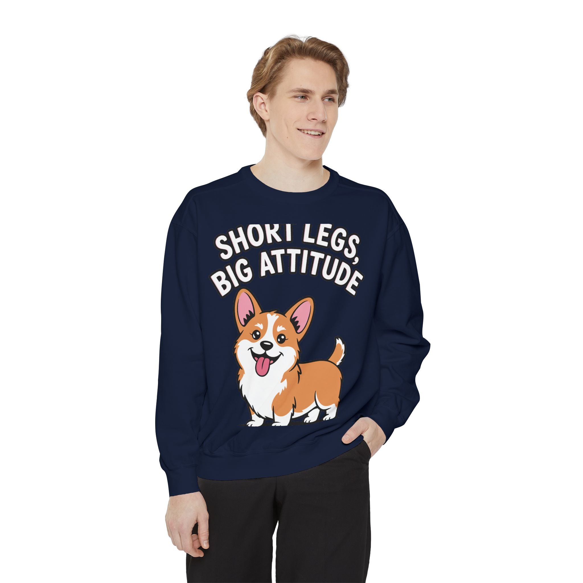 Short Legs Big Attitude Corgi Sweatshirt, Funny Corgi Crewneck, Cute Dog Lover Gift, Embroidered Patch Style Corgi Sweater