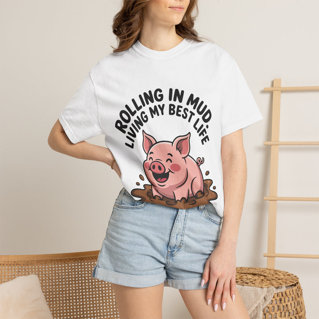 Living My Best Life Pig Shirt, Funny Pig Lover T-Shirt, Rolling In Mud Farm Animal Tee, Cute Pig Graphic Gift
