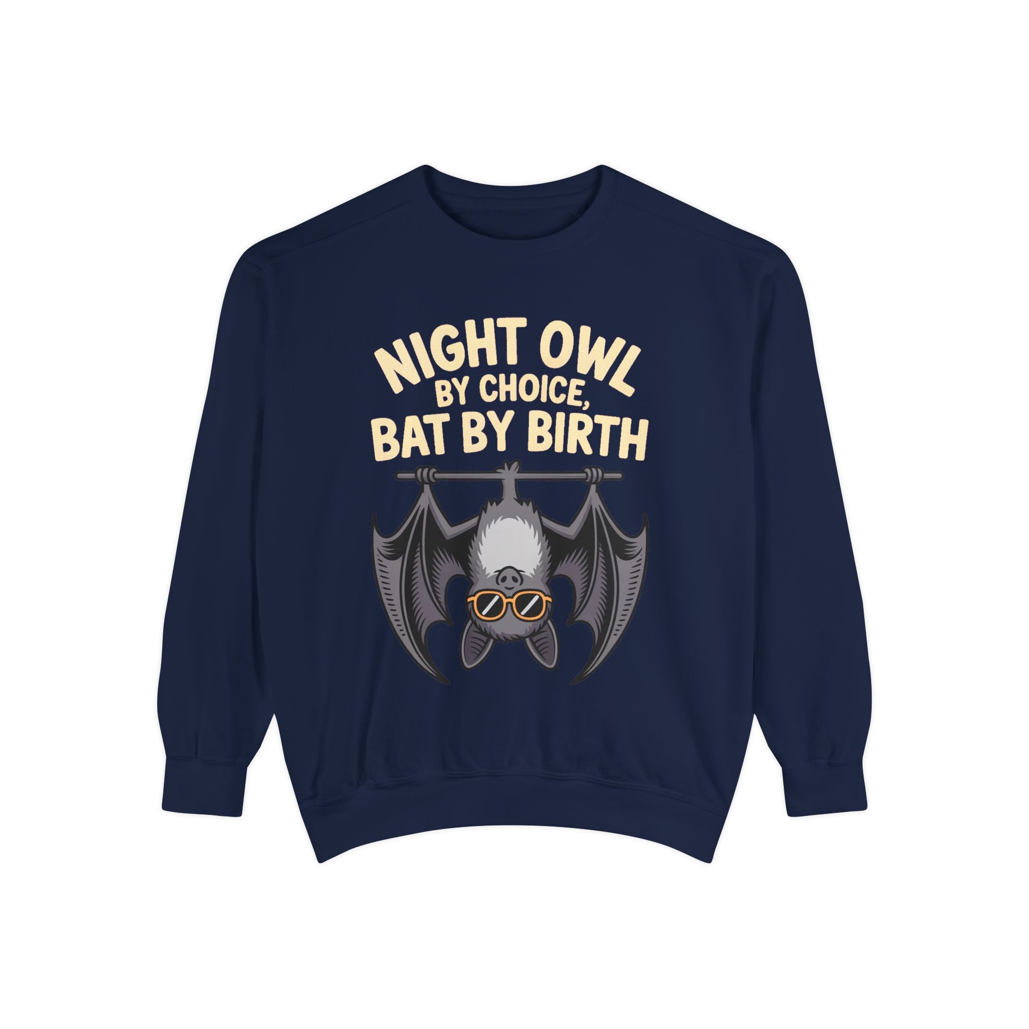 Night Owl By Choice Bat Sweatshirt, Funny Bat Lover Crewneck, Cute Halloween Sweatshirt, Embroidered Patch Style Bat Shirt Gift