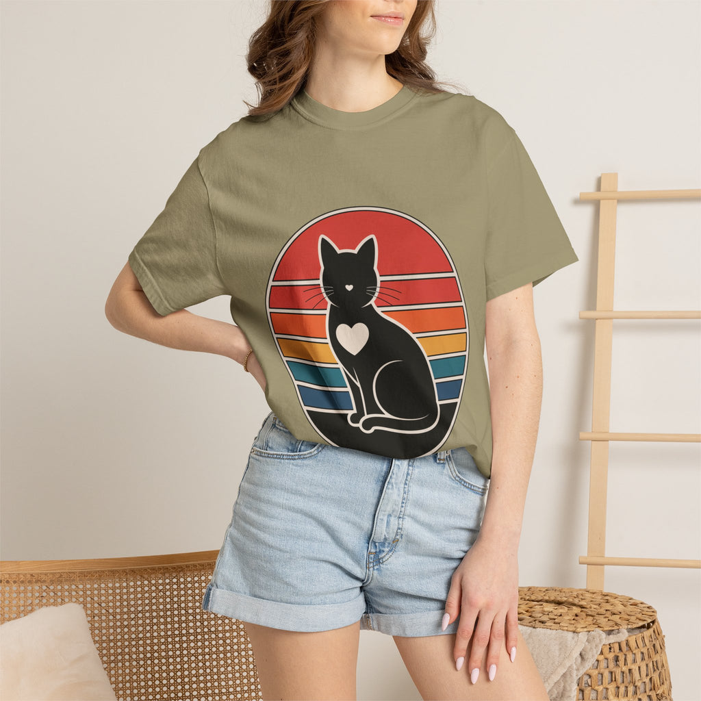 Cat Mom Sunset Badge Shirt, Retro Vintage Cat Lover T-Shirt, Minimalist Circular Badge Tee, Cute Cat Mom Gift