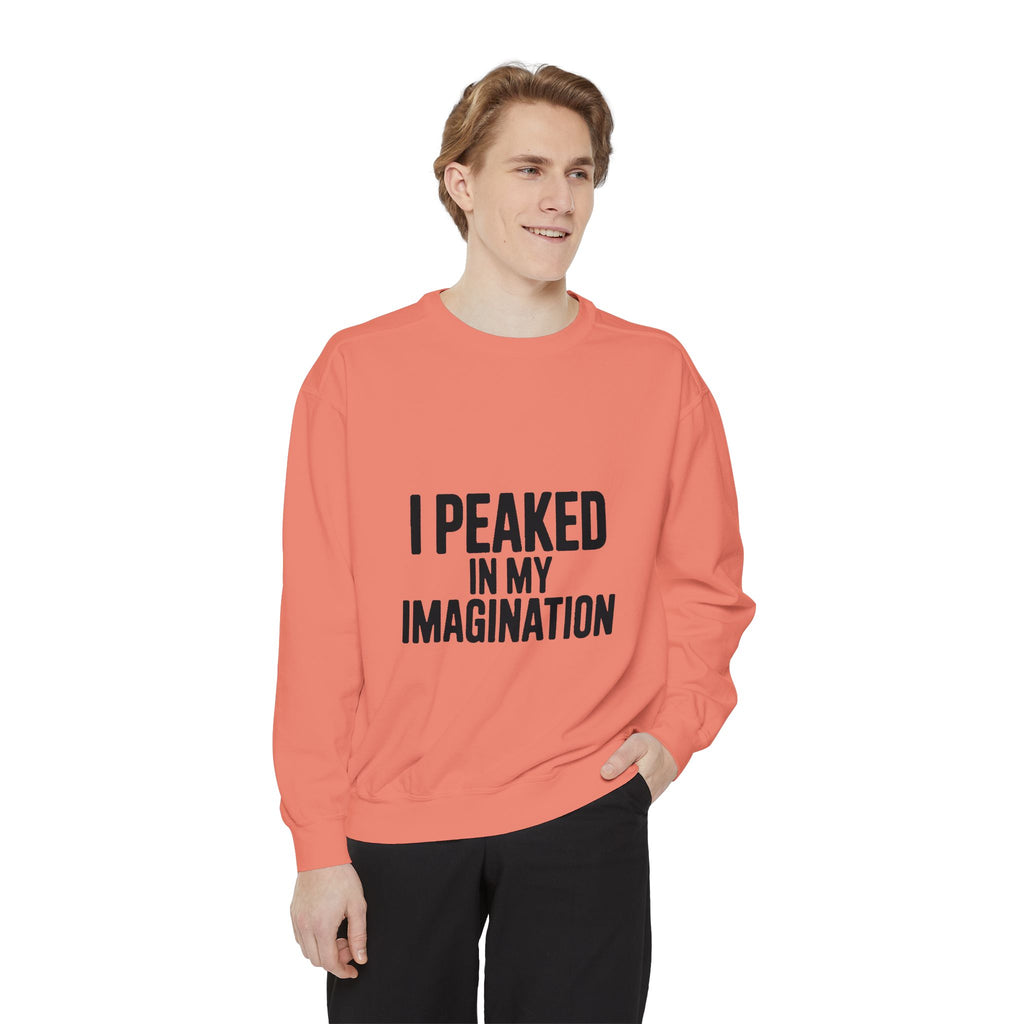 I Peaked In My Imagination Sweatshirt, Funny Sarcastic Crewneck, Bold Typography Embroidered Sweatshirt, Daydreamer Gift