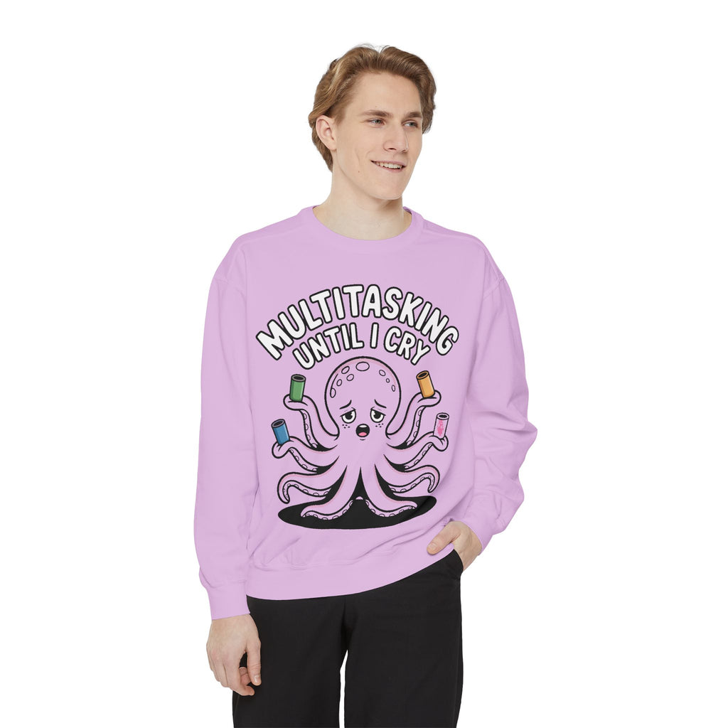 Multitasking Octopus Sweatshirt, Funny Stressed Octopus Crewneck, Embroidery-Patch Style Sweatshirt, Busy Mom Gift, Work Humor Pullover