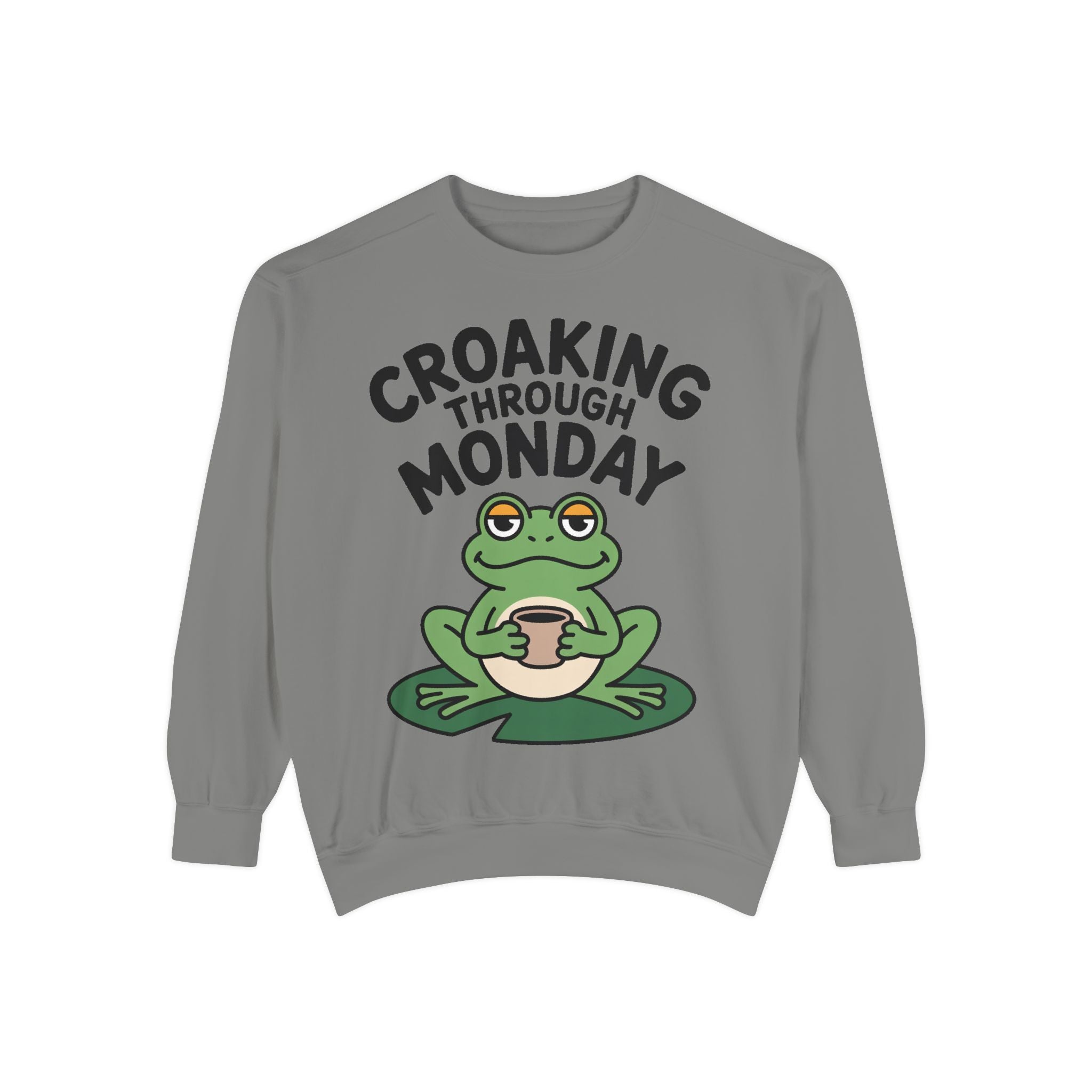 Croaking Through Monday Sweatshirt, Funny Tired Frog Crewneck, Cute Coffee Frog Sweatshirt, Frog Lover Gift