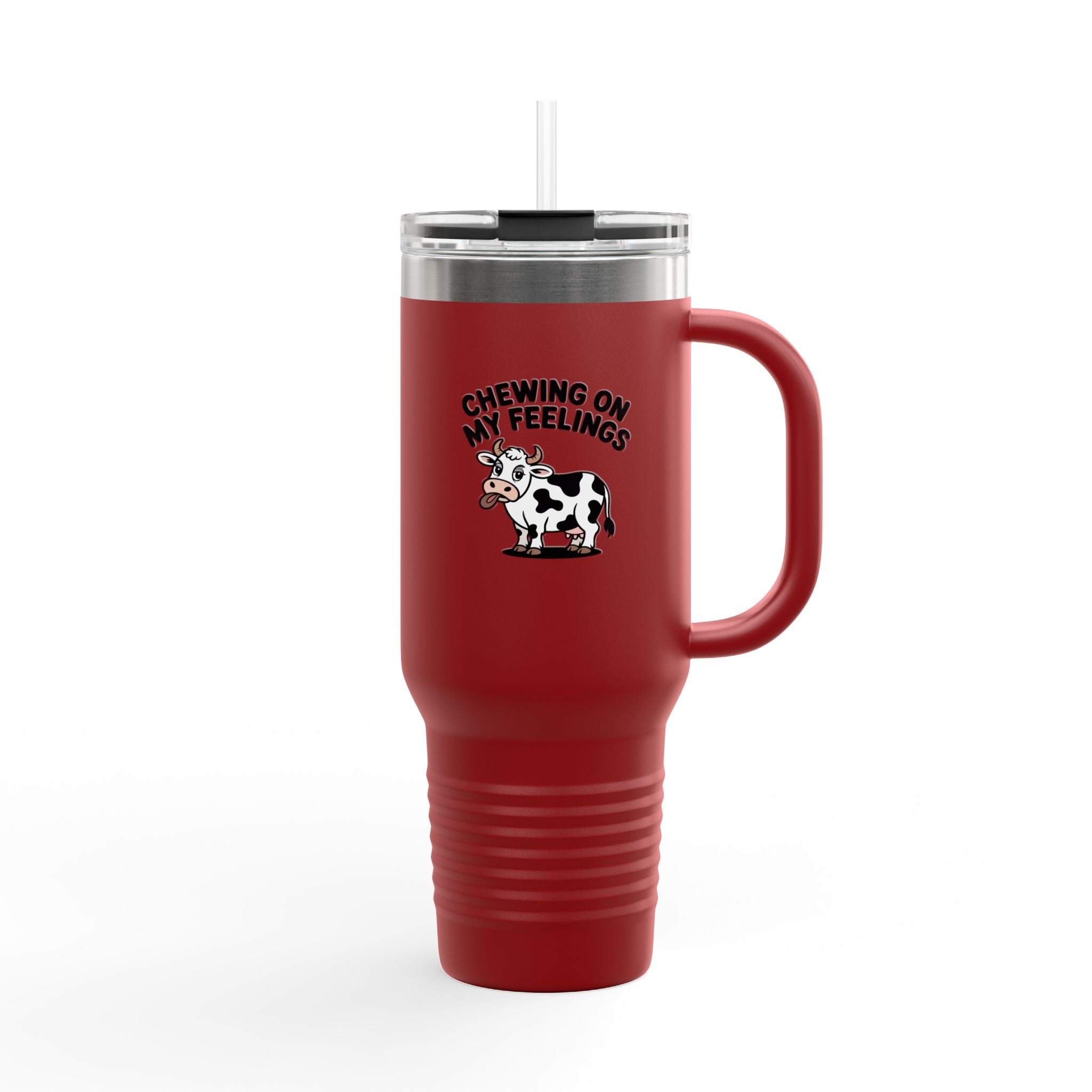 Chewing On My Feelings Tumbler, Funny Cow 40oz Travel Mug, Cute Cow Lover Gift, Emotional Support Cow Cup, Sarcastic Coffee Tumbler