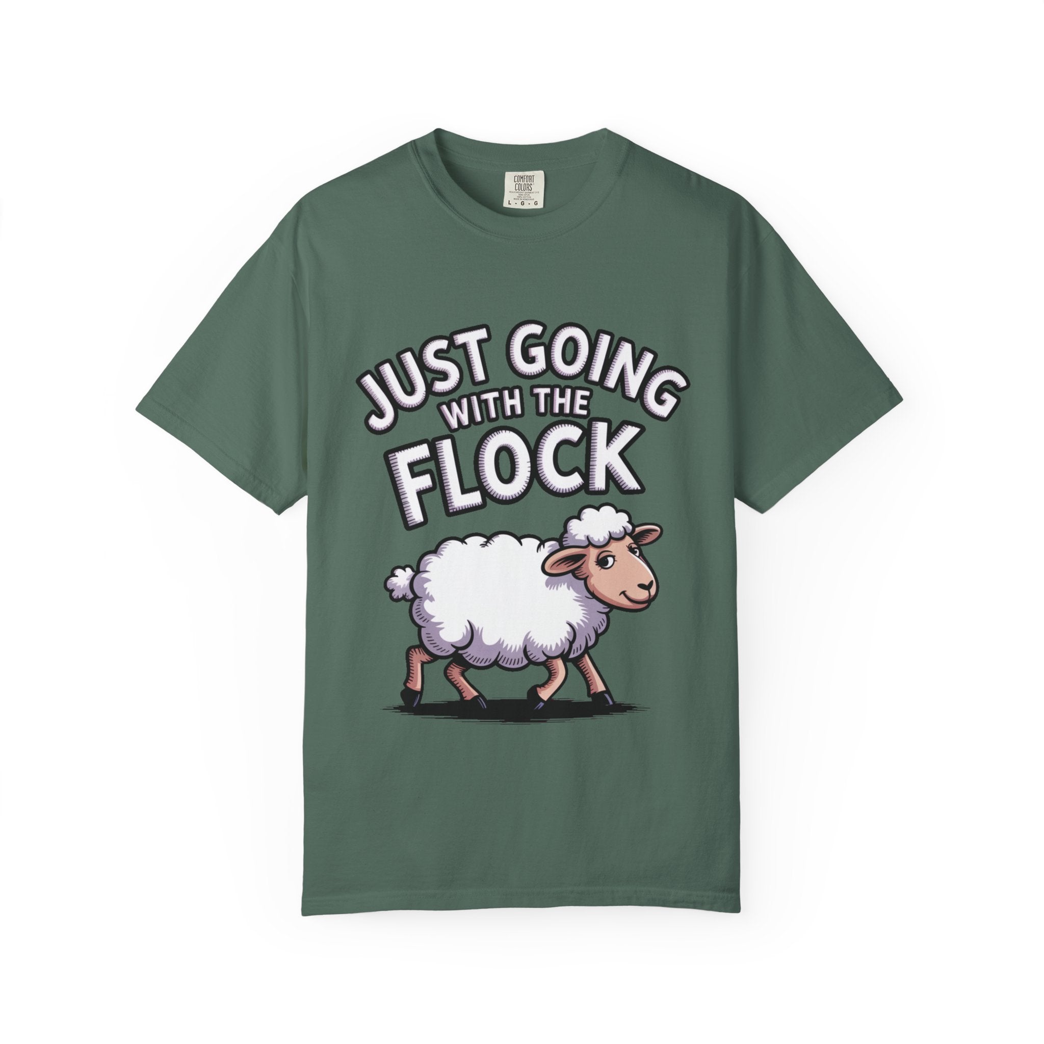 Funny Sheep T-Shirt, 'Just Going With The Flock' Shirt, Cute Cartoon Sheep Tee, Sarcastic Gift for Introverts