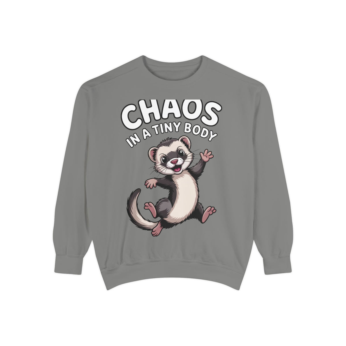 Funny Ferret Sweatshirt, Chaos In A Tiny Body Crewneck, Cute Ferret Lover Gift, Embroidered Style Ferret Sweatshirt For Pet Owners