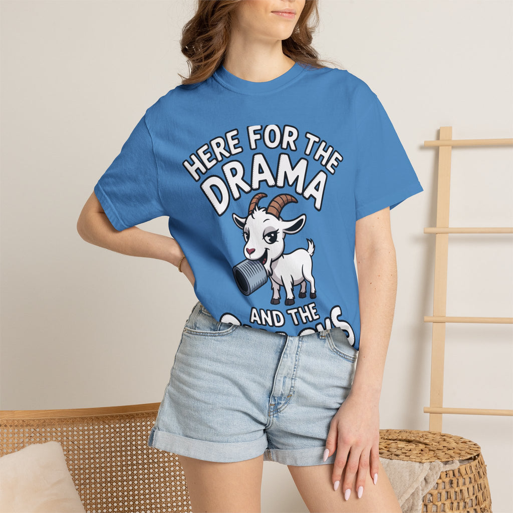 Funny Goat Shirt, Here For The Drama And The Snacks T-Shirt, Cute Goat Lover Gift, Sarcastic Farm Animal Tee