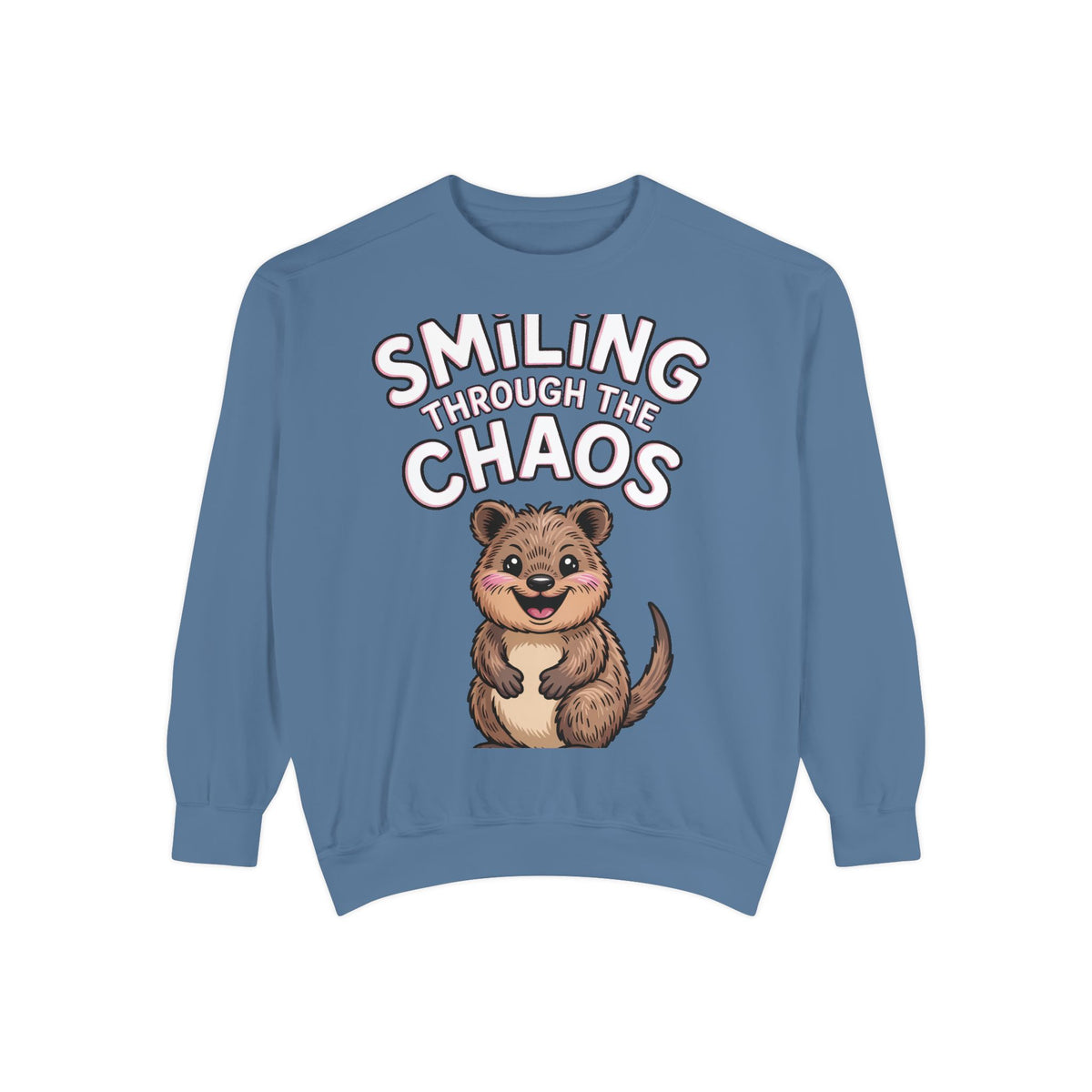 Smiling Through The Chaos Quokka Sweatshirt, Cute Embroidered-Look Crewneck, Funny Quokka Lover Gift, Positive Vibes Pullover