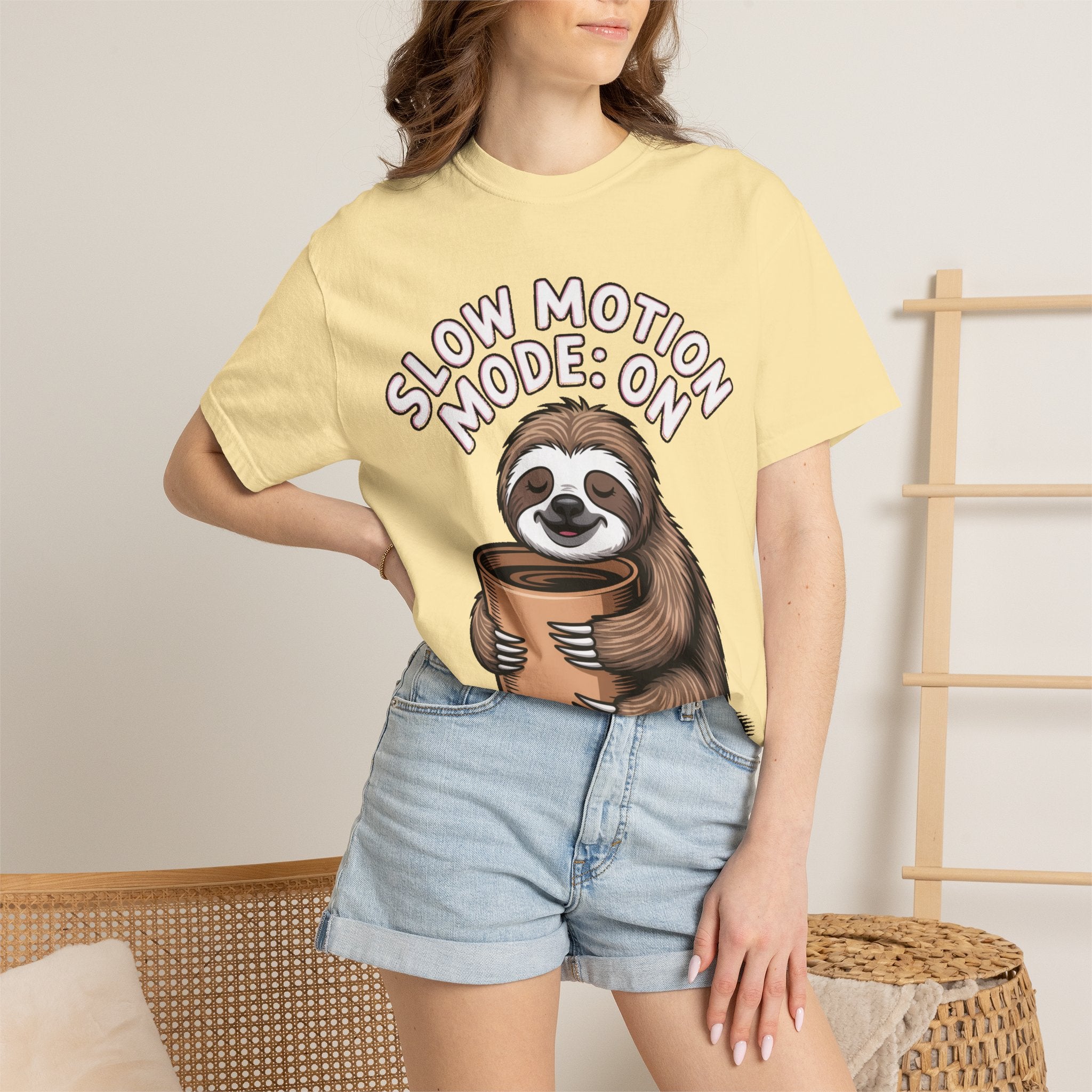 Slow Motion Sloth Shirt, Funny Coffee Lover T-Shirt, Cute Sloth Hugging Coffee Cup Tee, Sleepy Sloth Gift for Coffee Addict