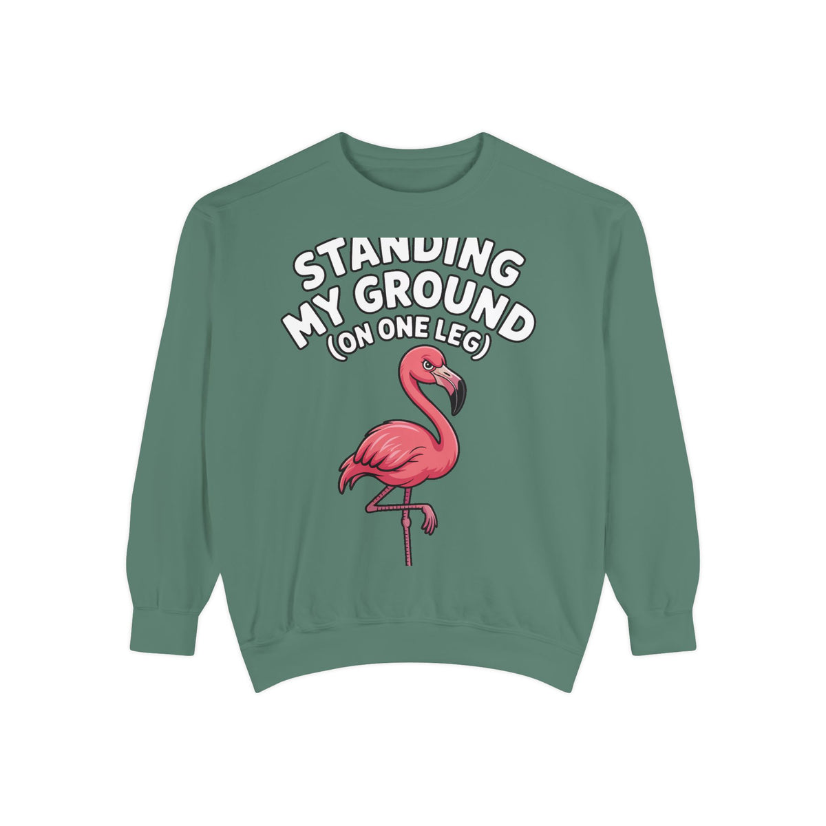 Standing My Ground Flamingo Sweatshirt, Funny One Leg Flamingo Crewneck, Sassy Bird Lover Gift, Embroidered Patch Style Sweatshirt