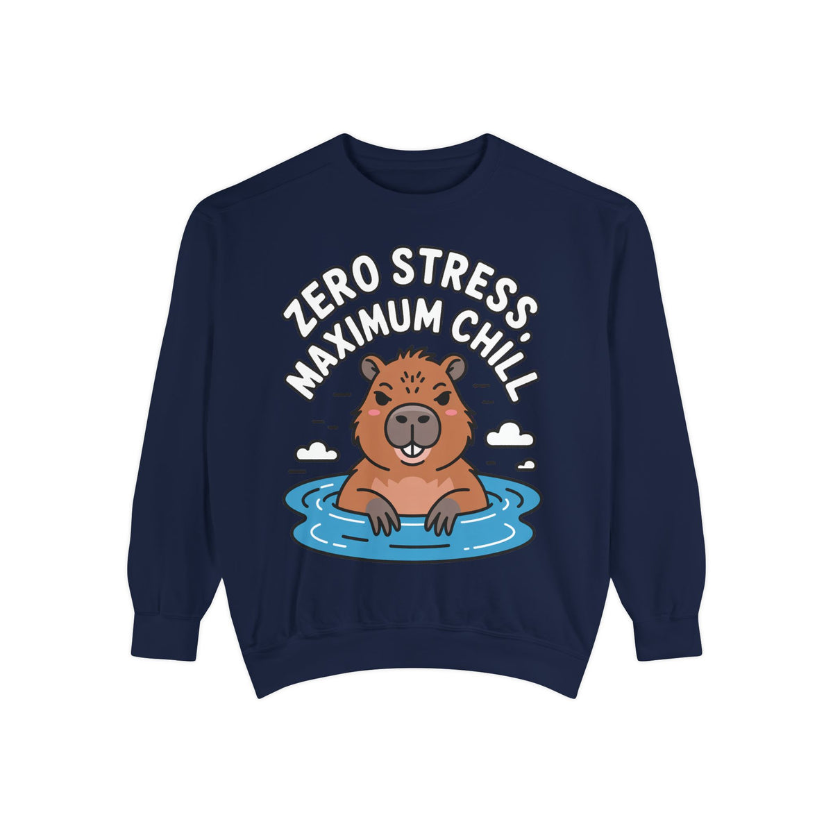 Zero Stress Capybara Sweatshirt, Funny Hot Spring Capybara Crewneck, Cute Chill Animal Gift, Garment Dyed Embroidered Sweatshirt