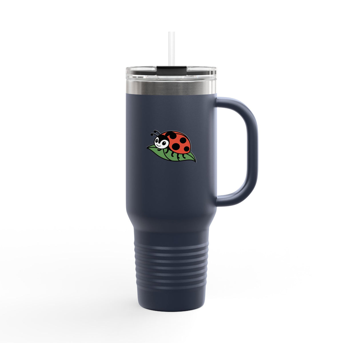 Cute Ladybug Travel Mug, 40oz Tumbler with Handle and Straw, Ladybug On A Leaf Insulated Cup, Nature Lover Gift