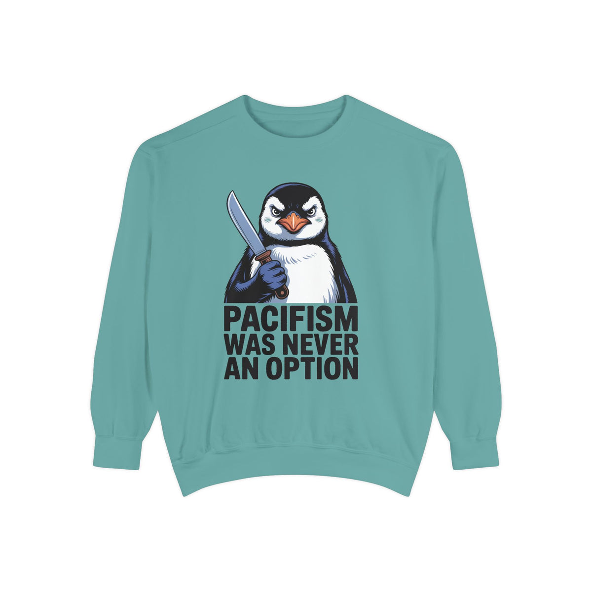 Pacifism Was Never An Option Penguin Sweatshirt, Funny Butter Knife Penguin Crewneck, Vintage Poster Style Graphic Sweatshirt Gift
