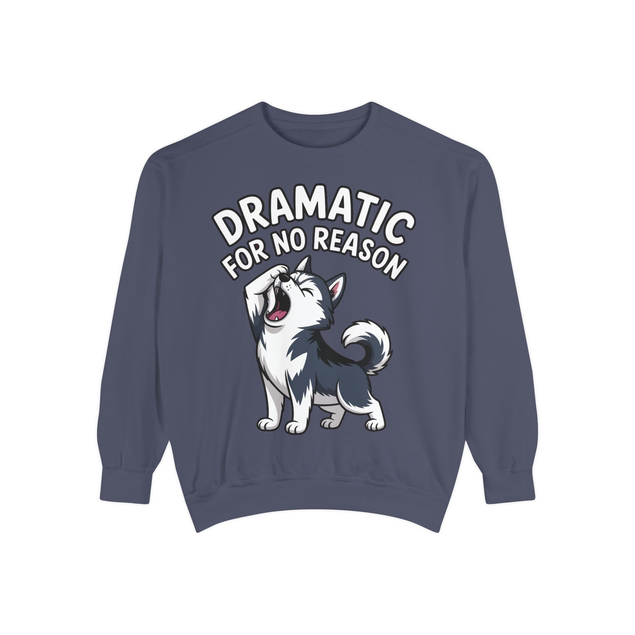 Dramatic Husky Sweatshirt, Funny Dog Lover Crewneck, Cute Cartoon Husky Embroidered Patch Style Sweatshirt, Gift for Husky Mom
