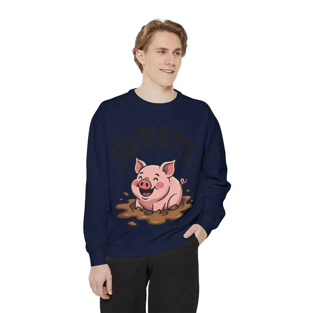 Funny Pig Sweatshirt, Rolling In Mud Living My Best Life Crewneck, Cute Farm Animal Gift, Pig Lover Sweater