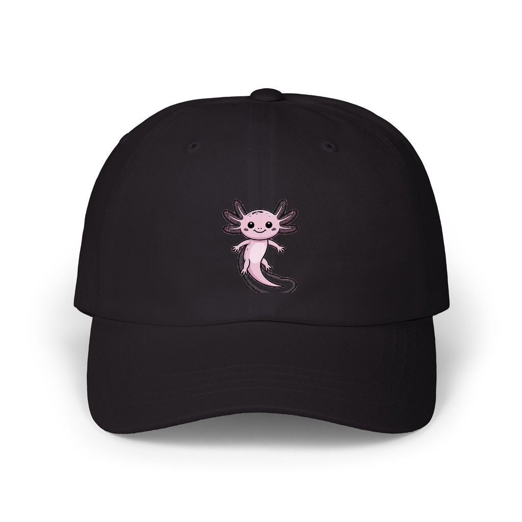 Cute Axolotl Dad Hat, Smiling Axolotl Embroidered Cap, Kawaii Axolotl Gift, Unstructured 6-Panel Baseball Cap for Animal Lovers