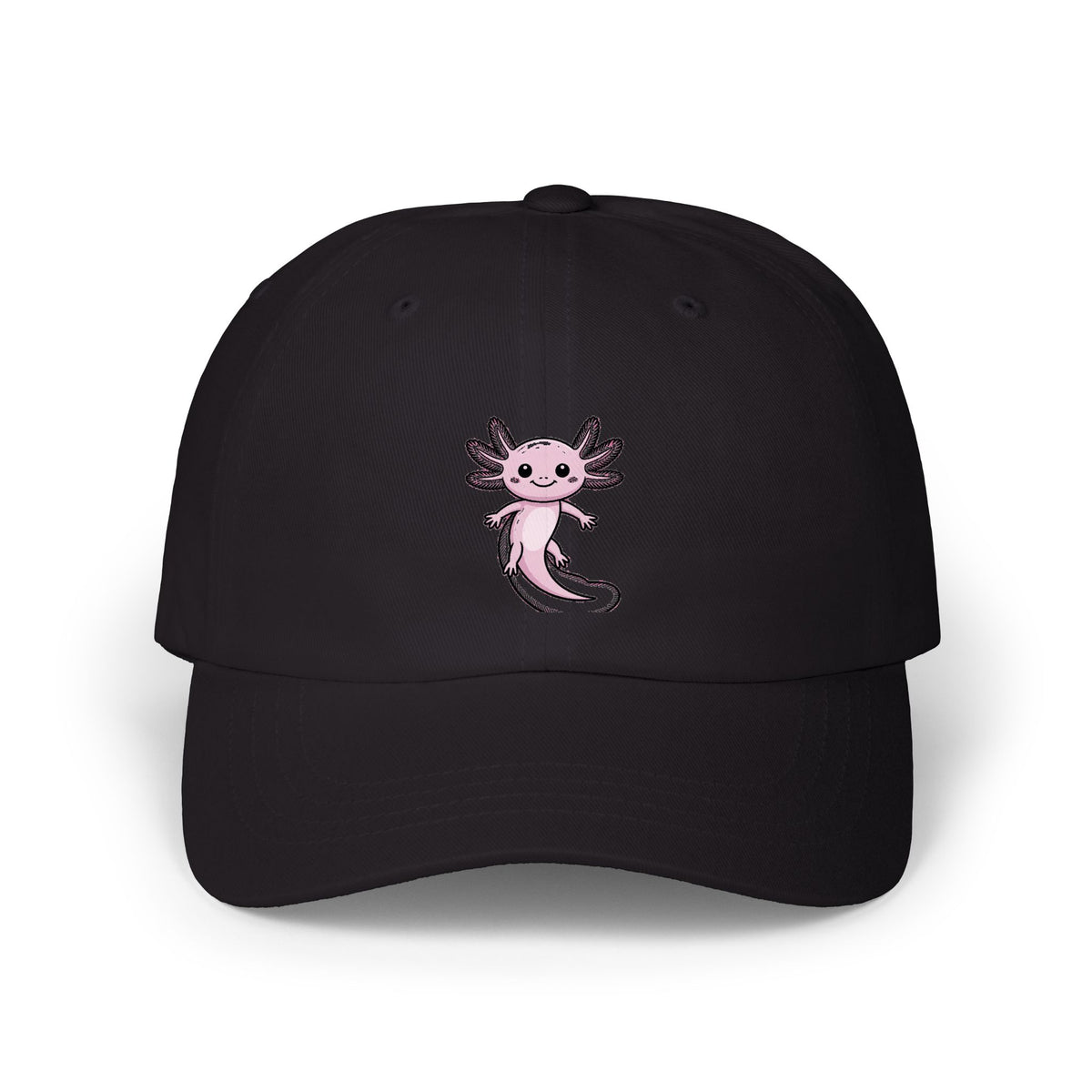 Cute Axolotl Dad Hat, Smiling Axolotl Embroidered Cap, Kawaii Axolotl Gift, Unstructured 6-Panel Baseball Cap for Animal Lovers