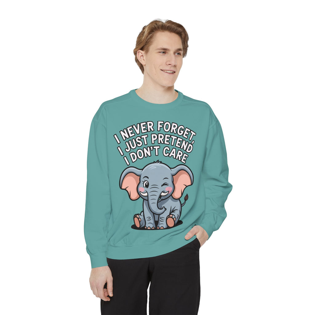 Funny Elephant Sweatshirt, I Never Forget Crewneck, Sarcastic Elephant Pullover, Funny Animal Lover Gift, Embroidered Patch Style