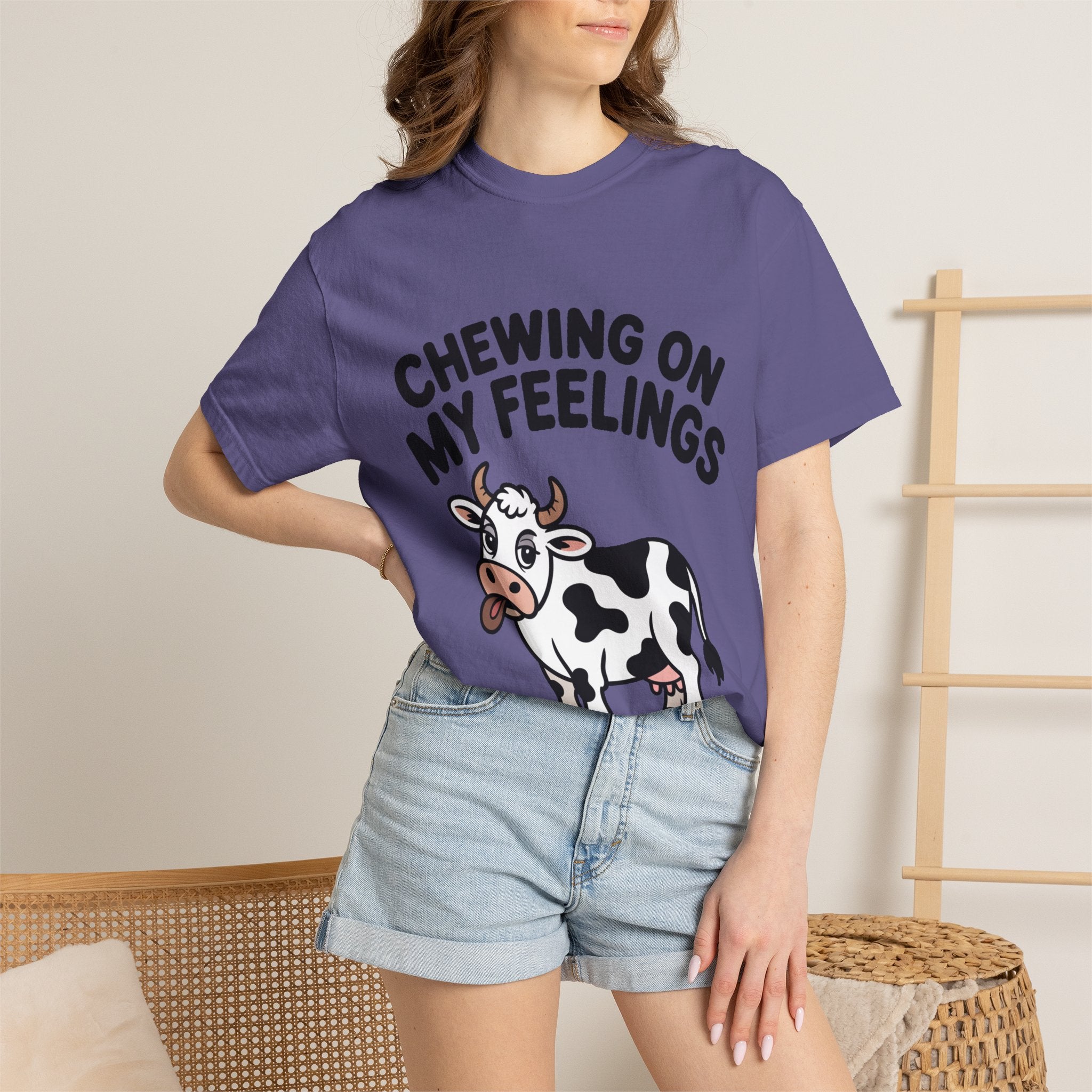 Chewing On My Feelings Cow Shirt, Funny Cow T-Shirt, Cute Cartoon Cow Tee, Sarcastic Farm Animal Gift, Mental Health Humor Shirt