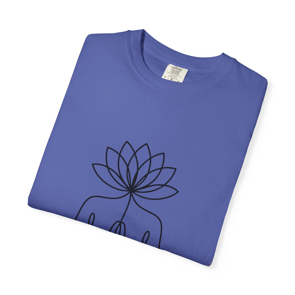 Lotus Flower Line Art Shirt, Minimalist Yoga T-Shirt, Breathe Meditation Tee, Continuous Line Lotus Tattoo Style Gift