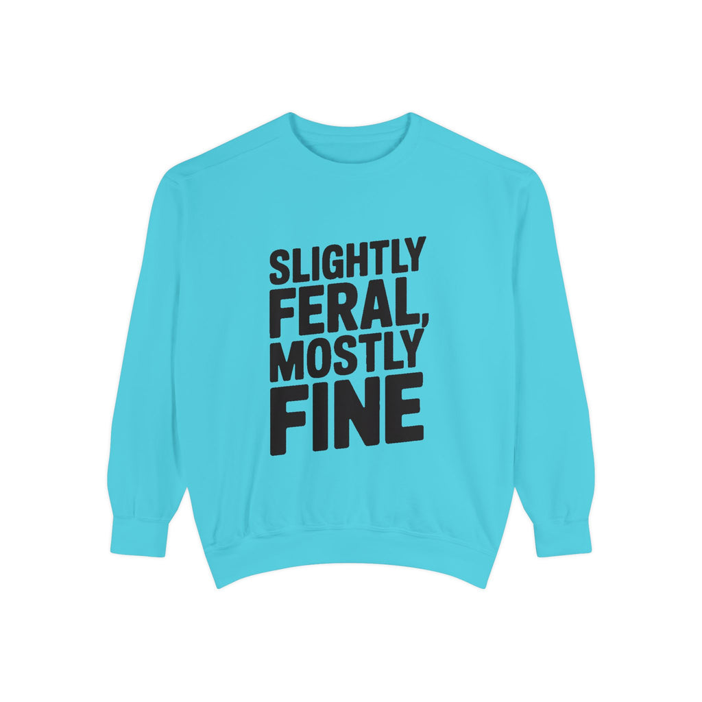 Slightly Feral Mostly Fine Sweatshirt, Funny Embroidered Crewneck, Sarcastic Quote Sweatshirt, Minimalist Text Gift for Her