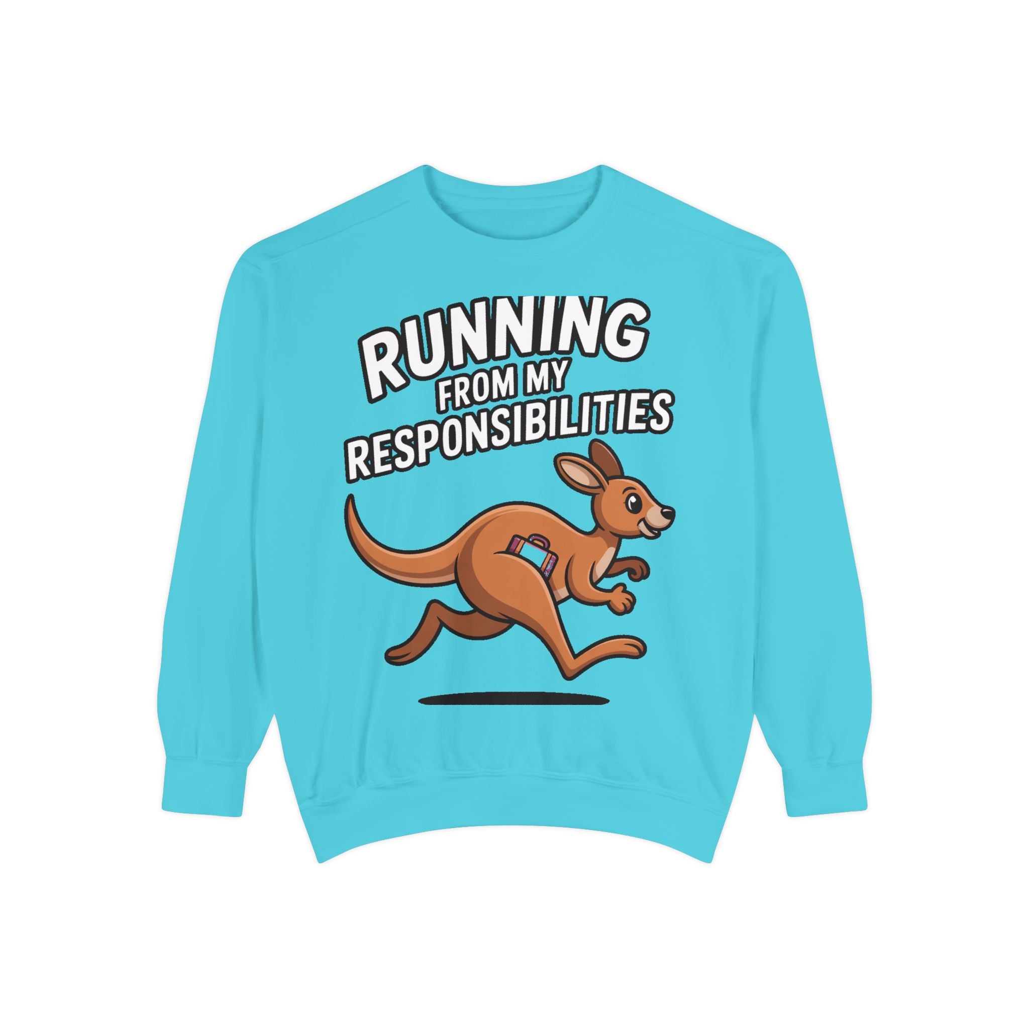 Running From My Responsibilities Sweatshirt, Funny Kangaroo Crewneck, Adulting Humor Gift, Cute Cartoon Animal Sweatshirt