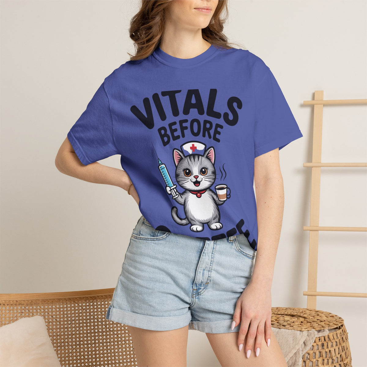 Vitals Before Coffee Nurse Shirt, Funny Nurse Cat T-Shirt, Cute Nurse Gift, Nursing Student Shirt, RN Coffee Lover Tee