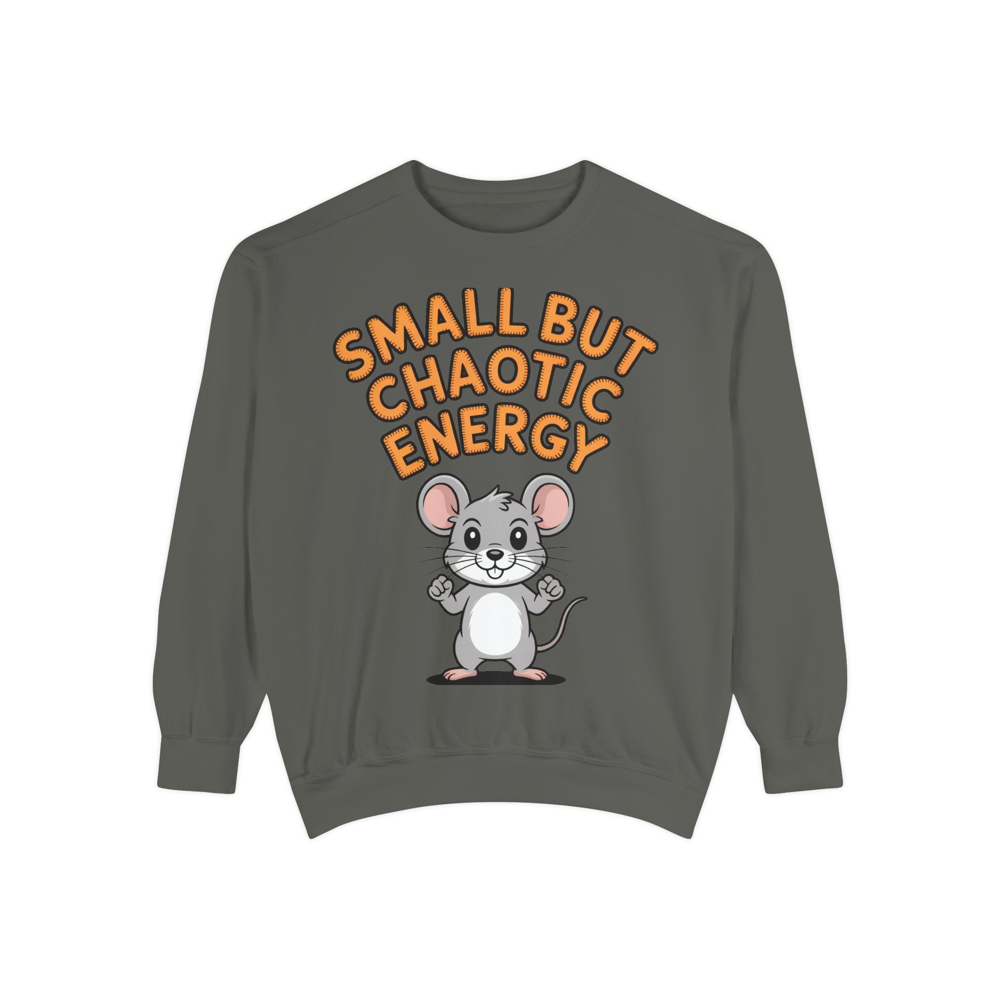 Small But Chaotic Energy Sweatshirt, Funny Mouse Crewneck, Cute Cartoon Mouse Sweatshirt, Embroidered Patch Style Gift