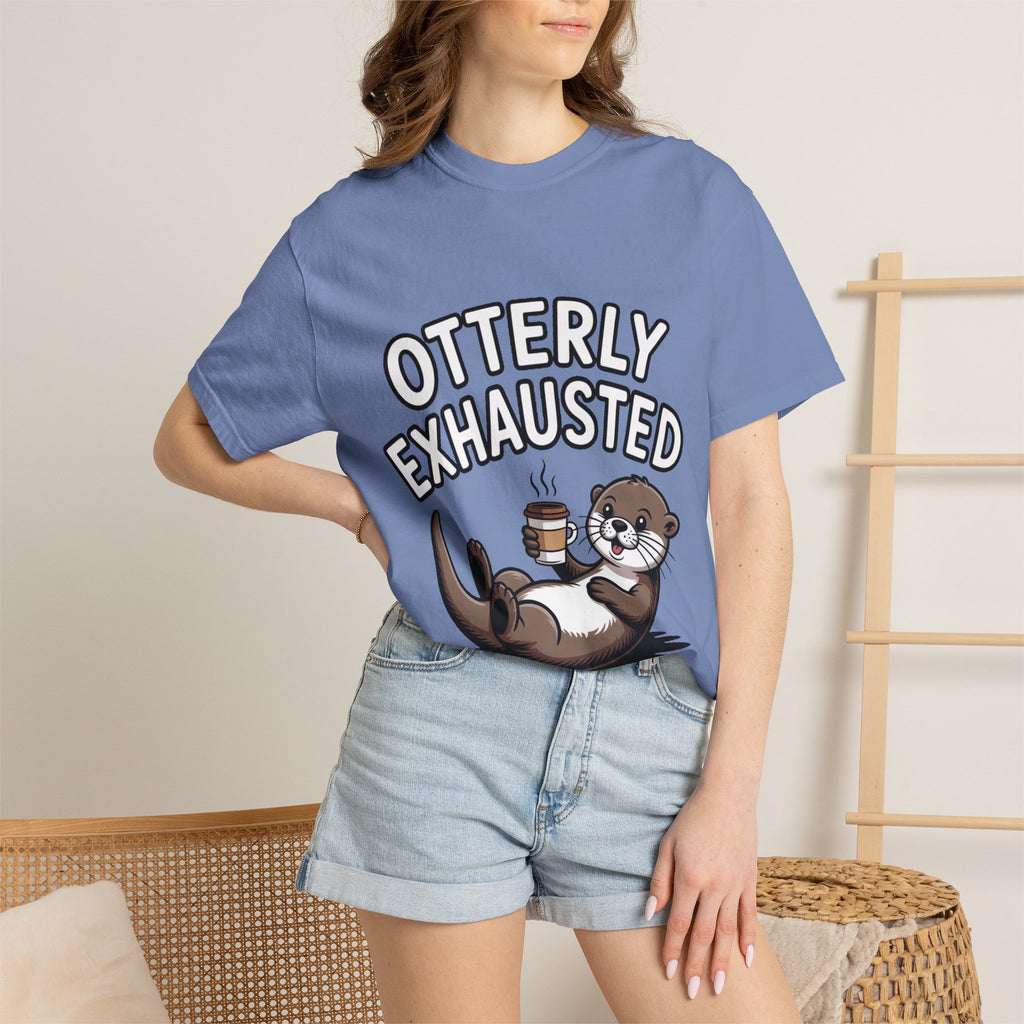 Otterly Exhausted Shirt, Funny Otter Coffee T-Shirt, Cute Otter Lover Gift, Sarcastic Coffee Lover Tee