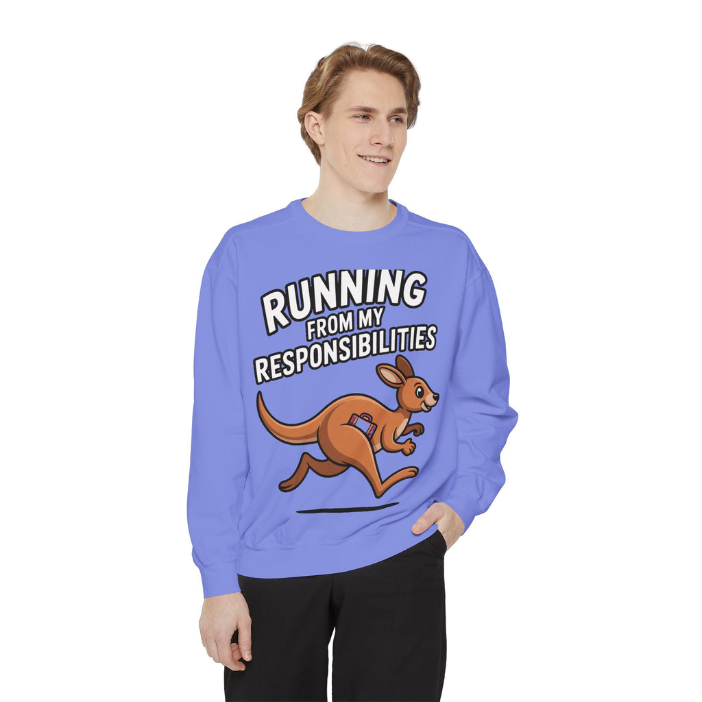 Running From My Responsibilities Sweatshirt, Funny Kangaroo Crewneck, Adulting Humor Gift, Cute Cartoon Animal Sweatshirt