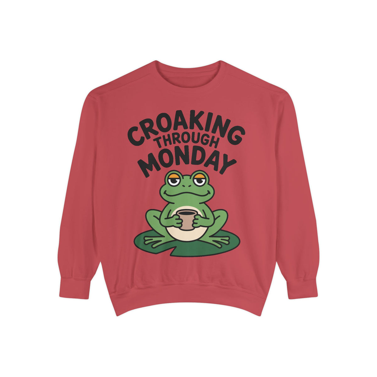 Croaking Through Monday Sweatshirt, Funny Tired Frog Crewneck, Cute Coffee Frog Sweatshirt, Frog Lover Gift