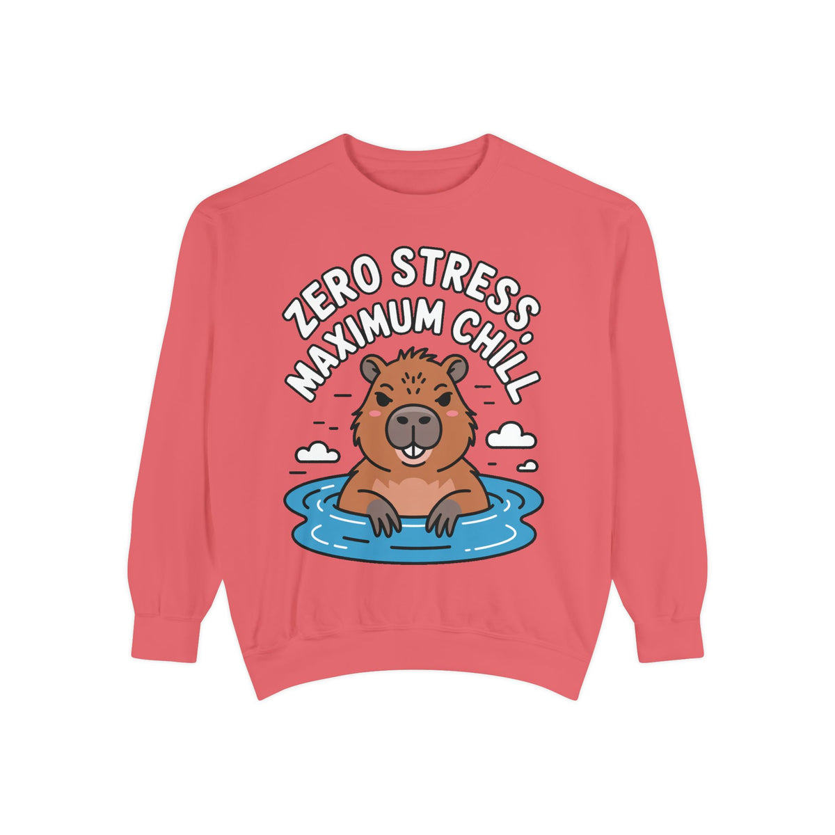 Zero Stress Capybara Sweatshirt, Funny Hot Spring Capybara Crewneck, Cute Chill Animal Gift, Garment Dyed Embroidered Sweatshirt