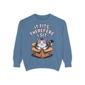 Funny Cat Sweatshirt, It Fits Therefore I Sit Crewneck, Cat In Box Embroidered Sweatshirt, Cat Lover Gift, Funny Cat Lover Sweater