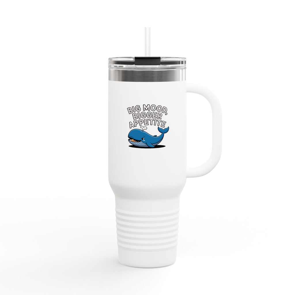 Funny Whale Travel Mug, Big Mood Bigger Appetite Tumbler, Cute Whale 40oz Cup With Handle, Foodie Gift For Snack Lovers