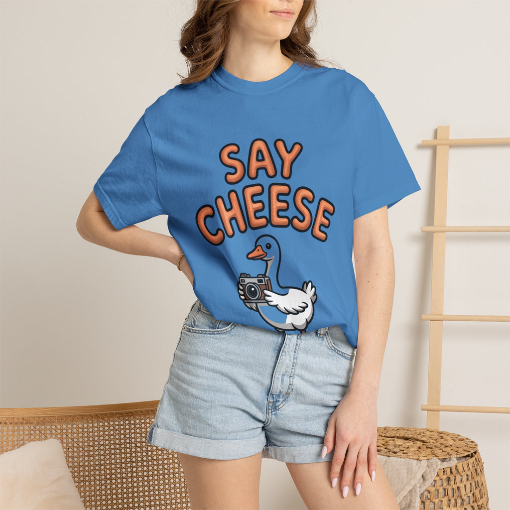 Say Cheese Goose Shirt, Funny Camera Goose T-Shirt, Cute Cartoon Goose Lover Gift, Photography Shirt for Photographer