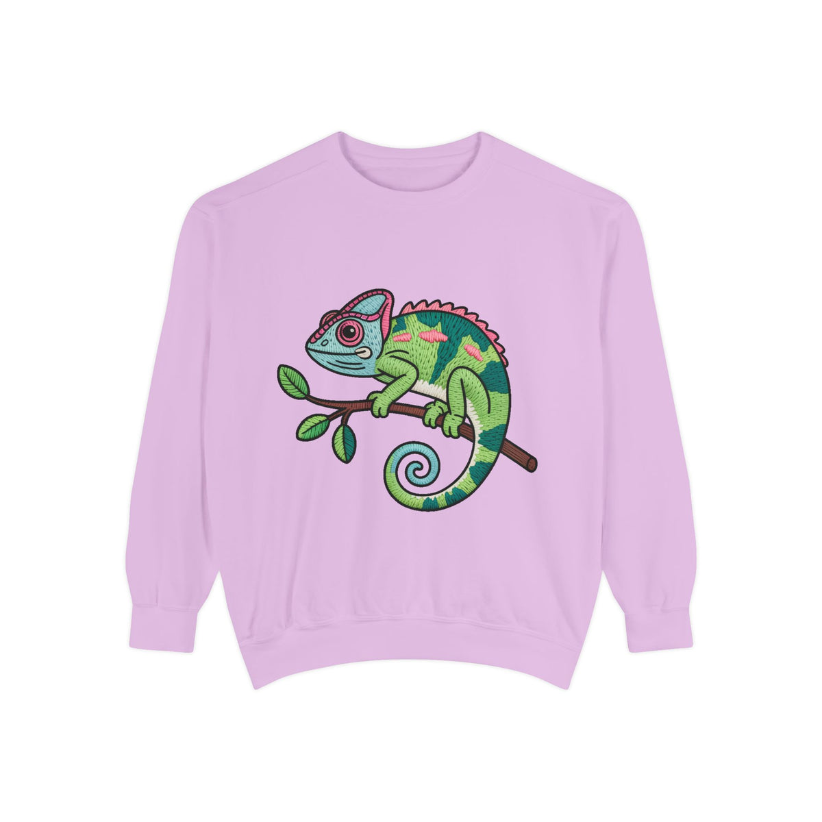 Chameleon Sweatshirt, Cute Embroidered Patch Style Crewneck, Reptile Lover Gift, Garment Dyed Sweatshirt for Nature Lovers