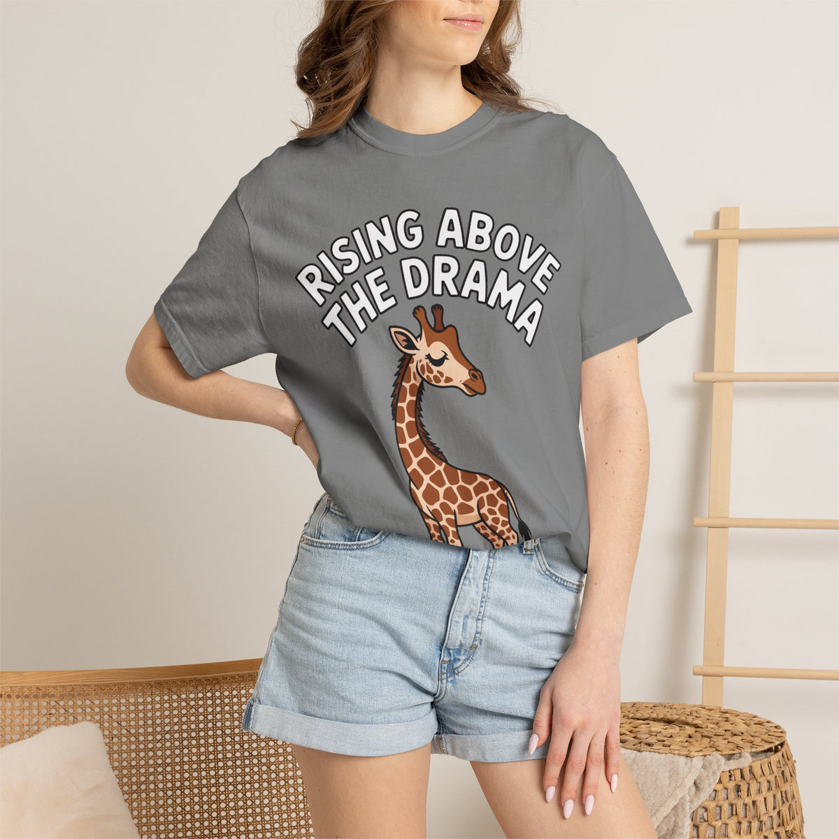 Giraffe Rising Above The Drama T-Shirt, Funny Sassy Giraffe Tee, Cute Cartoon Animal Shirt, Unisex Graphic Tee Gift