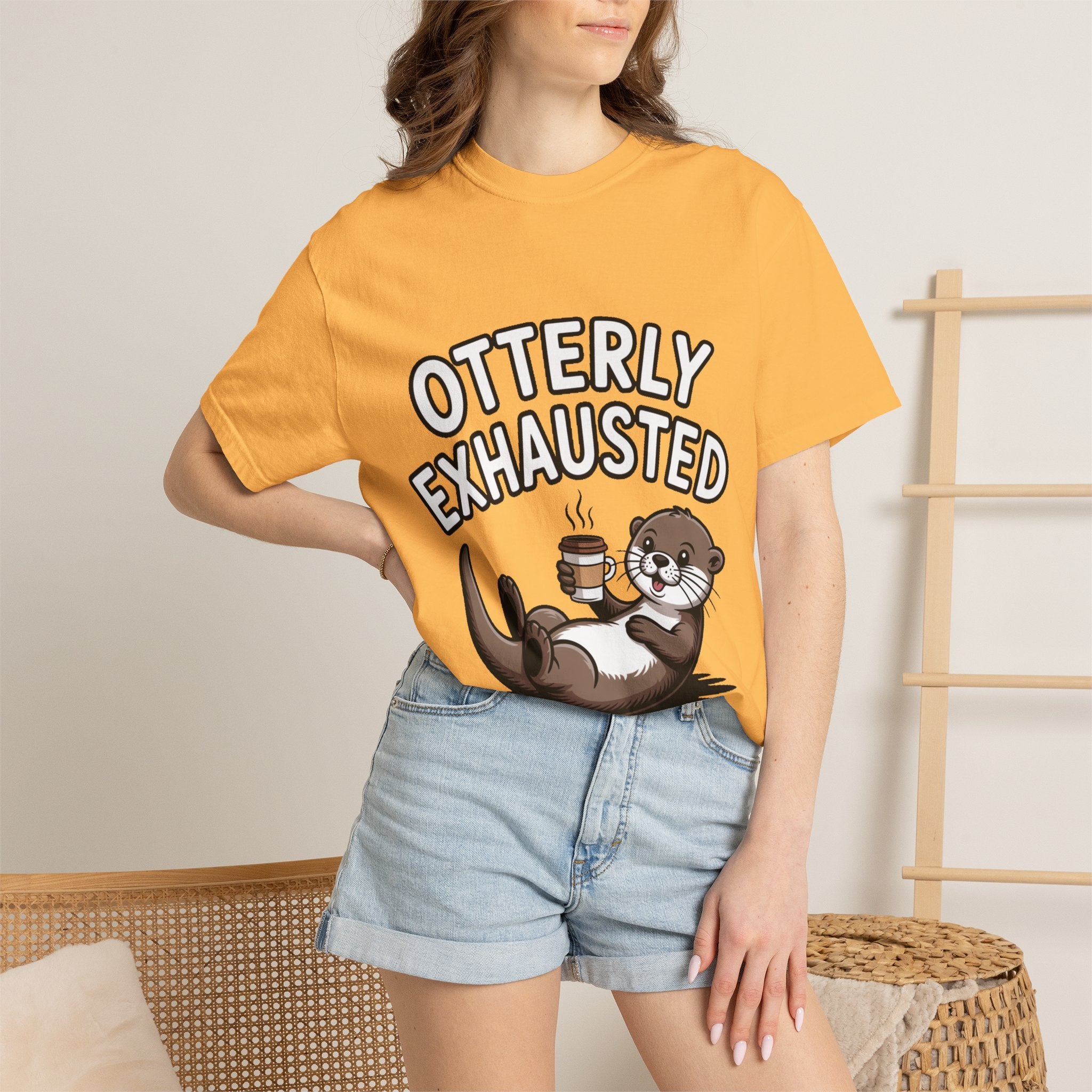 Otterly Exhausted Shirt, Funny Otter Coffee T-Shirt, Cute Otter Lover Gift, Sarcastic Coffee Lover Tee