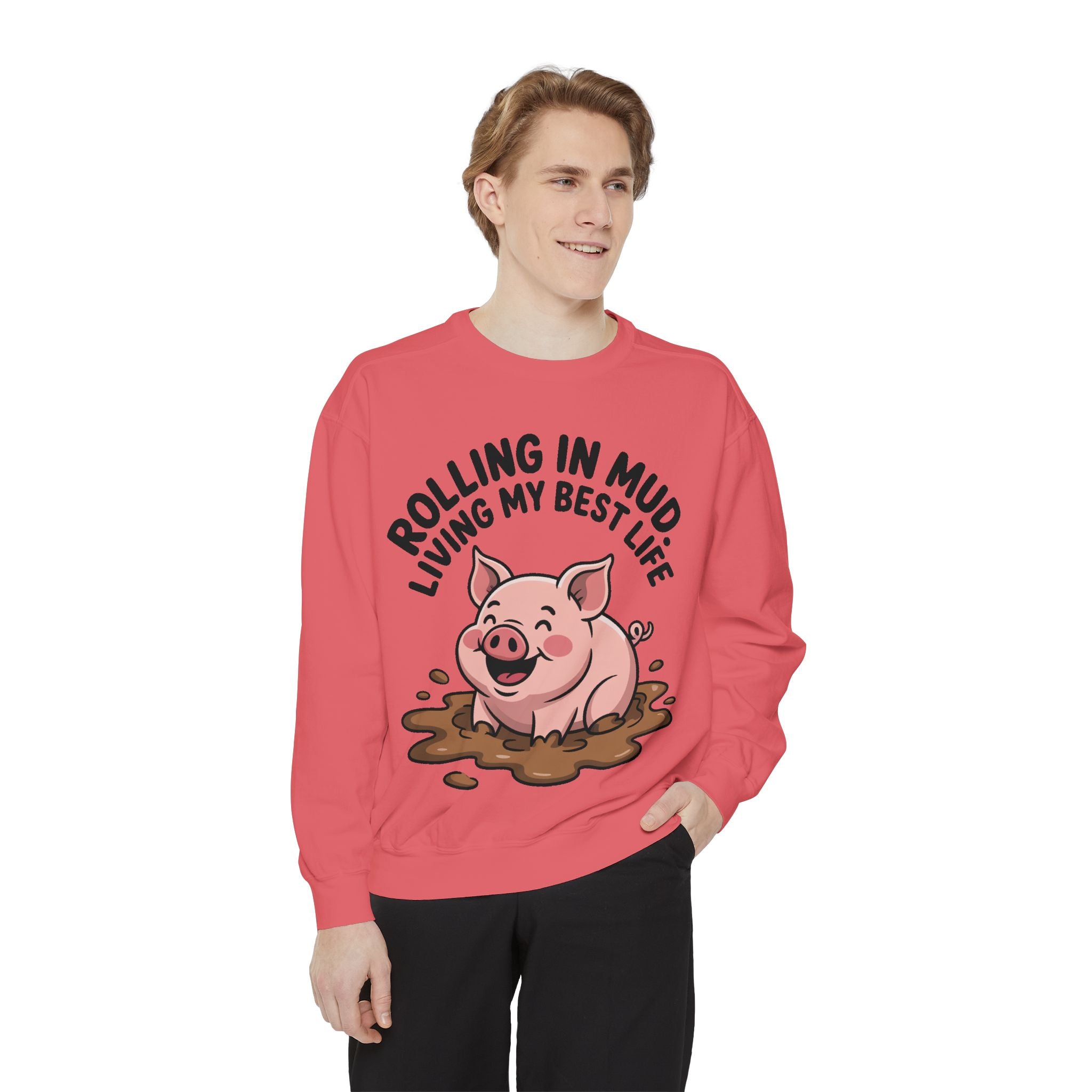 Funny Pig Sweatshirt, Rolling In Mud Living My Best Life Crewneck, Cute Farm Animal Gift, Pig Lover Sweater