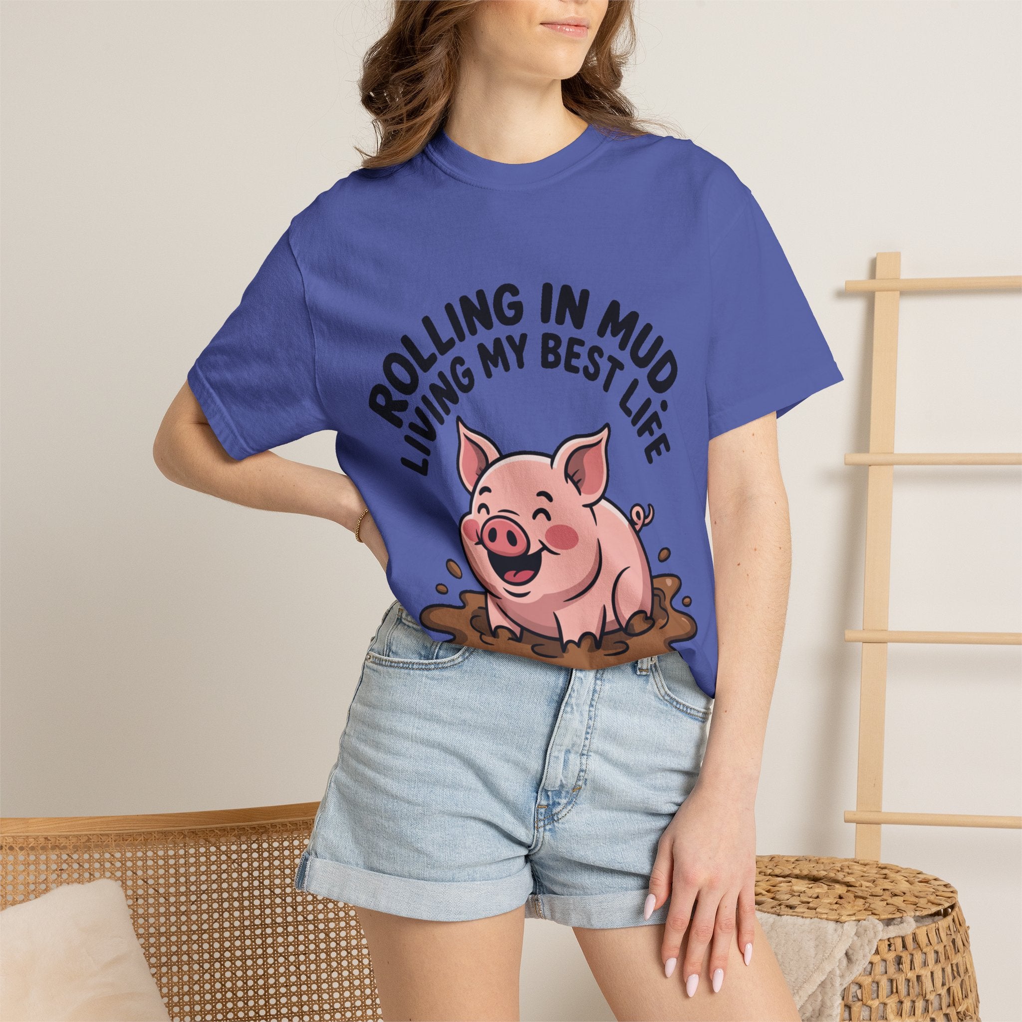 Living My Best Life Pig Shirt, Funny Pig Lover T-Shirt, Rolling In Mud Farm Animal Tee, Cute Pig Graphic Gift