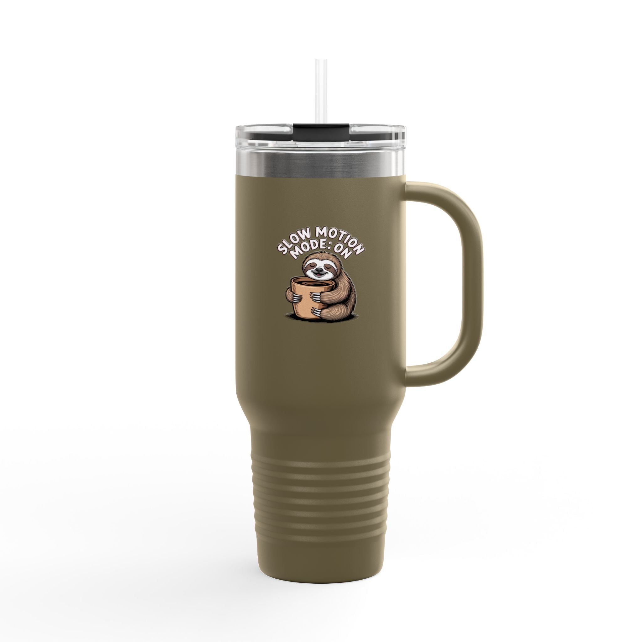 Slow Motion Sloth Travel Mug 40oz, Funny Coffee Lover Tumbler, Cute Sloth Insulated Cup With Handle, Sleepy Sloth Gift For Her