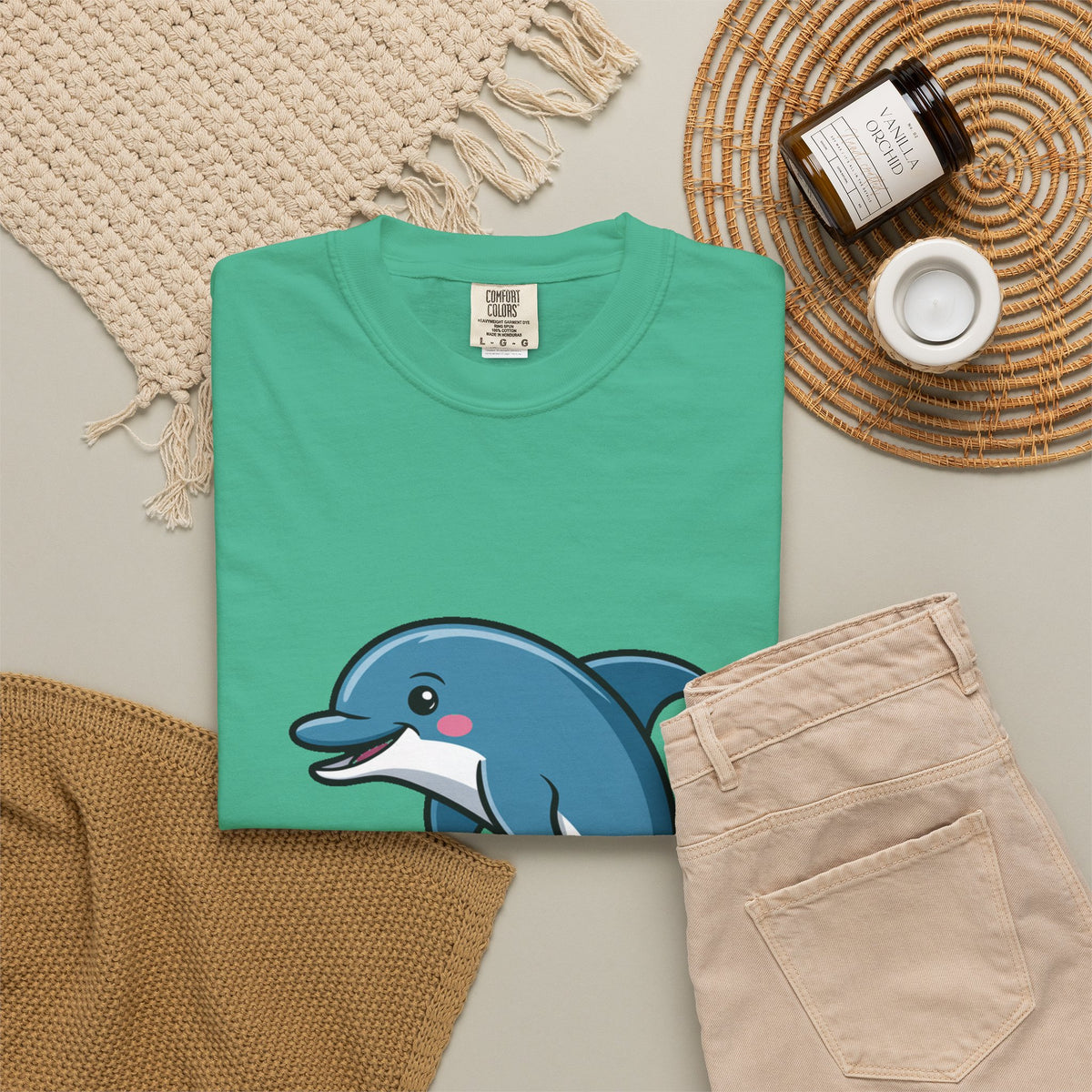 Cute Dolphin T-Shirt, Jumping Wave Dolphin Shirt, Ocean Lover Gift, Garment Dyed Unisex Tee, Beach Vacation Shirt