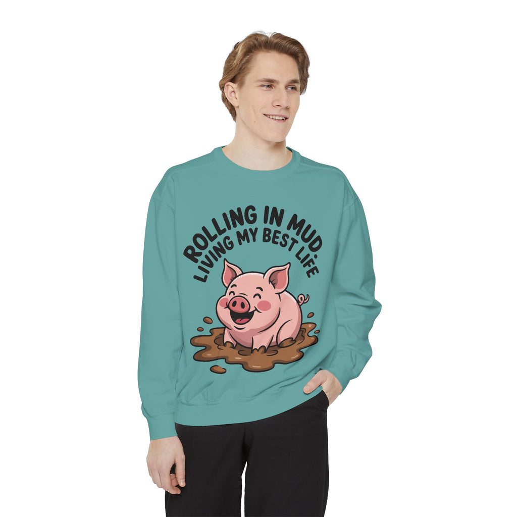 Funny Pig Sweatshirt, Rolling In Mud Living My Best Life Crewneck, Cute Farm Animal Gift, Pig Lover Sweater
